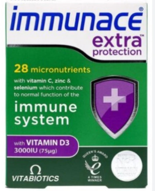 Immunace Extra Protection tablets in a bottle support daily immune health.