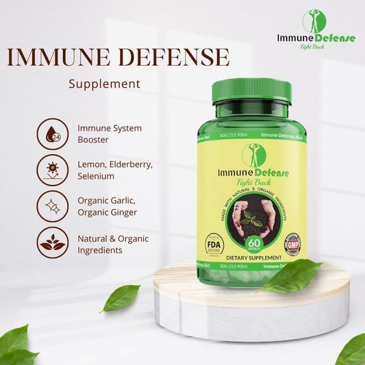 Immune Defense capsules outside the bottle highlight easy two-capsule dose