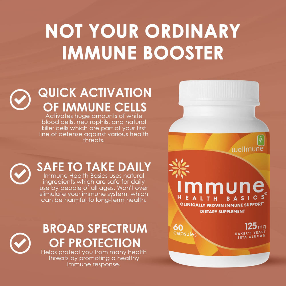 Immune Health Basics beta glucan capsules highlighting purified formula for everyday immune health