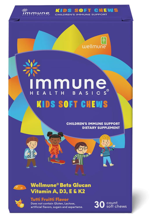 Immune Health Basics Kids Soft Chews Wellmune bottle pour for daily immune support.