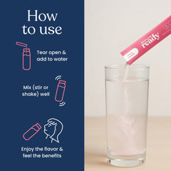 Immune Ready dissolving in water image demonstrates quick mix for on-the-go refreshment