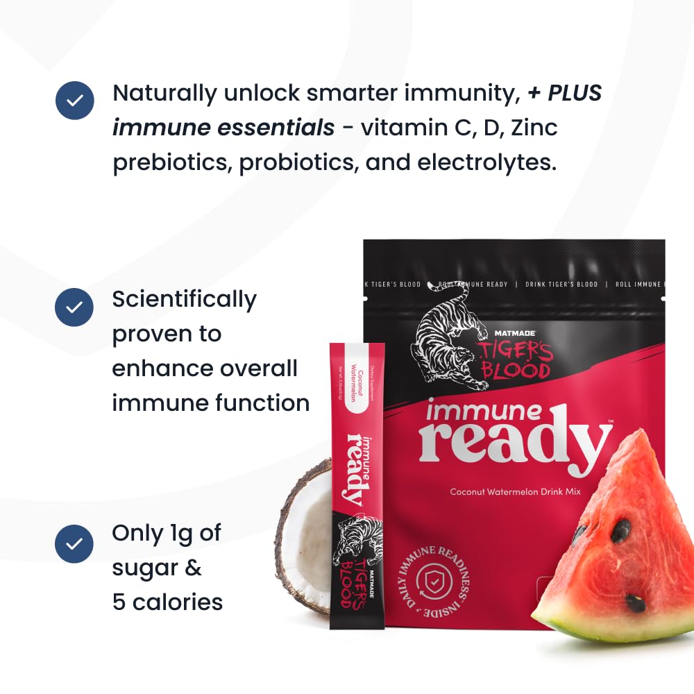 Immune Ready electrolytes packets stirred into smoothies provide a flavorful nutrient boost.
