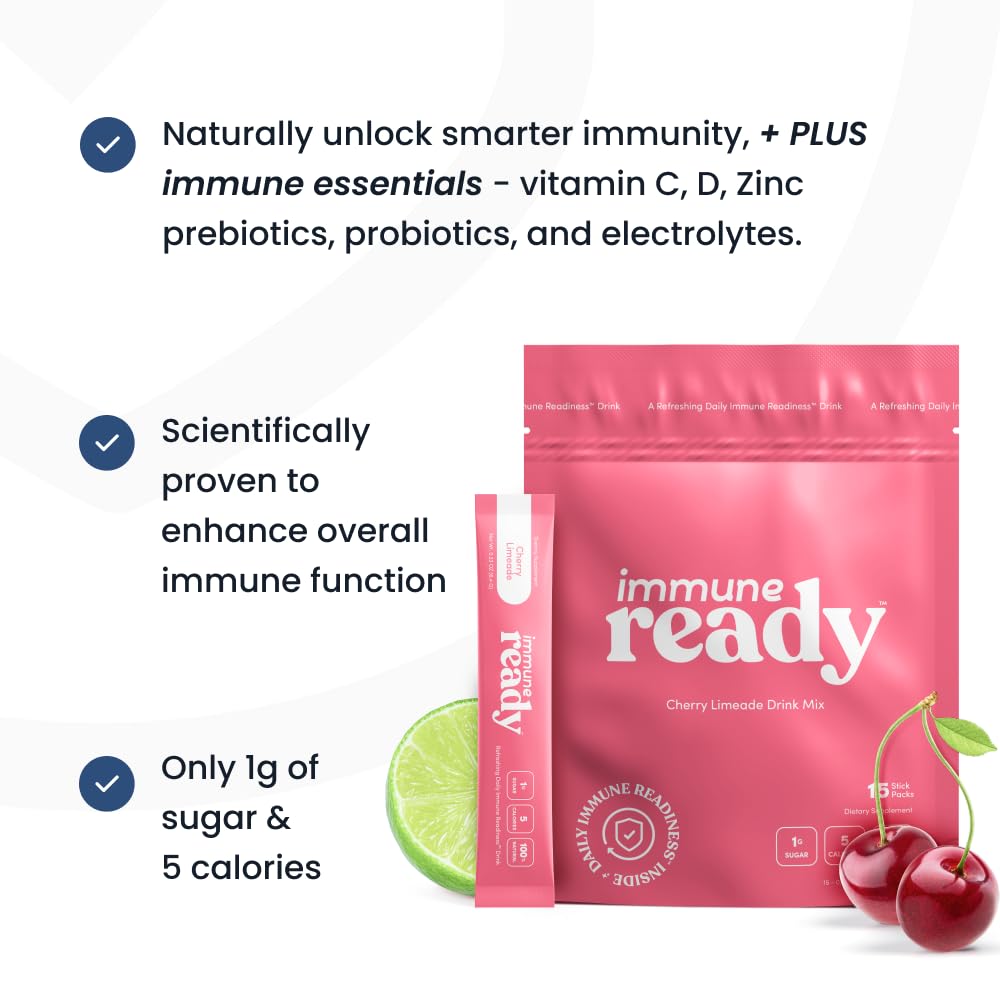 Immune Ready ingredients blend graphic highlights beta glucan and prebiotics