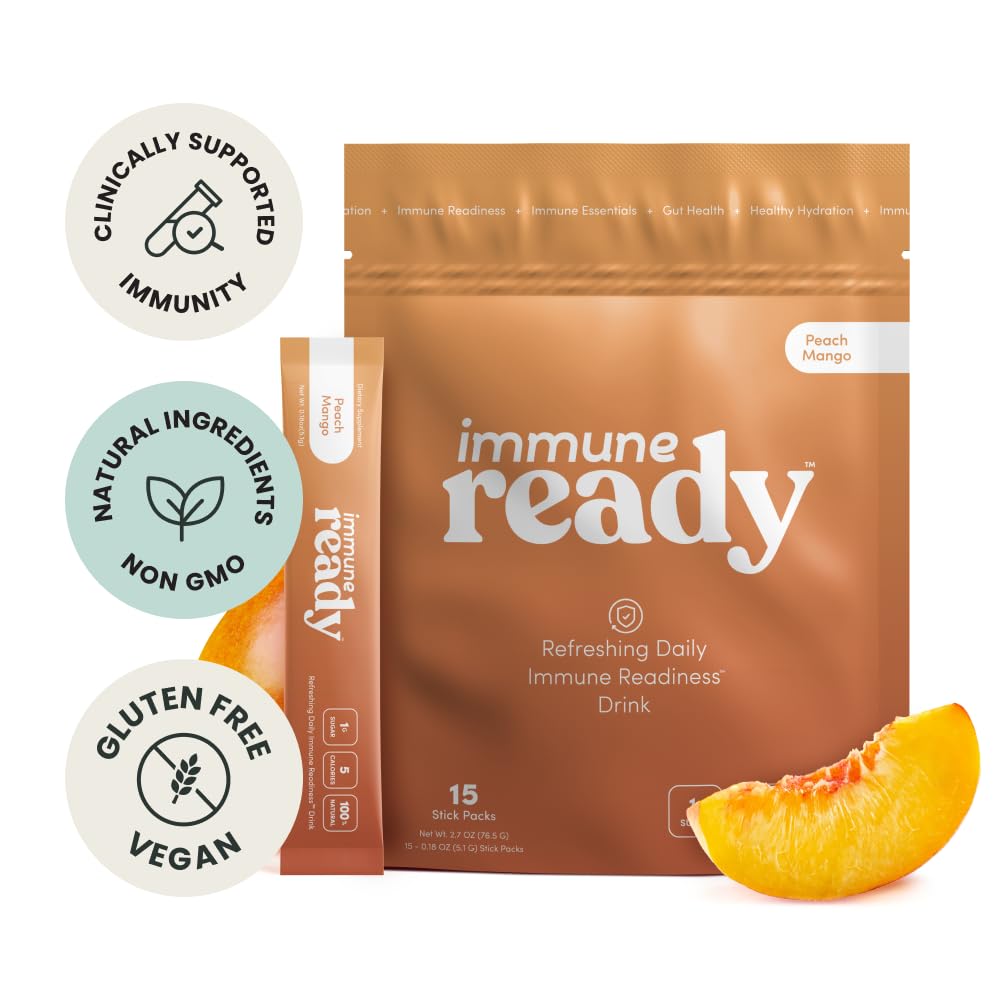 Immune Ready tear-and-pour packet ready for on-the-go immune support.