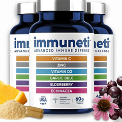 Immuneti Advanced Immune Support bottle close-up highlighting trust and daily wellness potential.