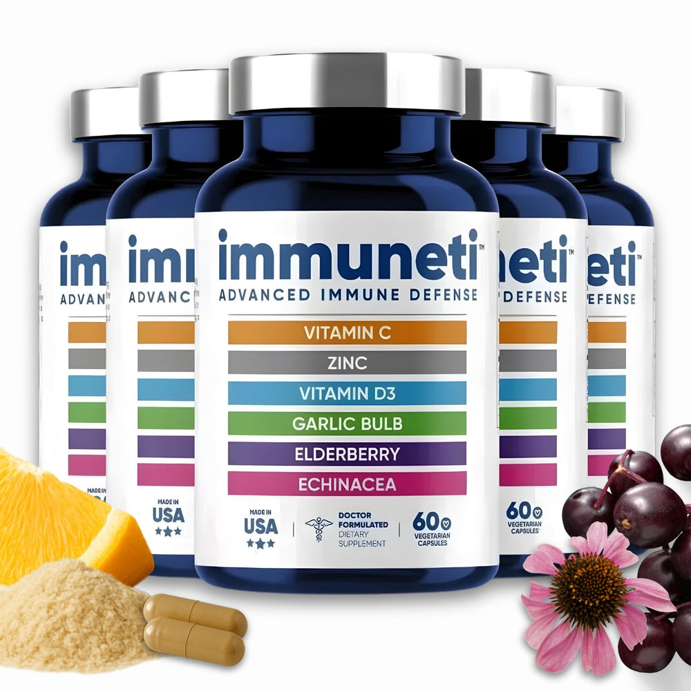 Immuneti Advanced Immune Support bottle front showing the 6-in-1 formula for daily wellness