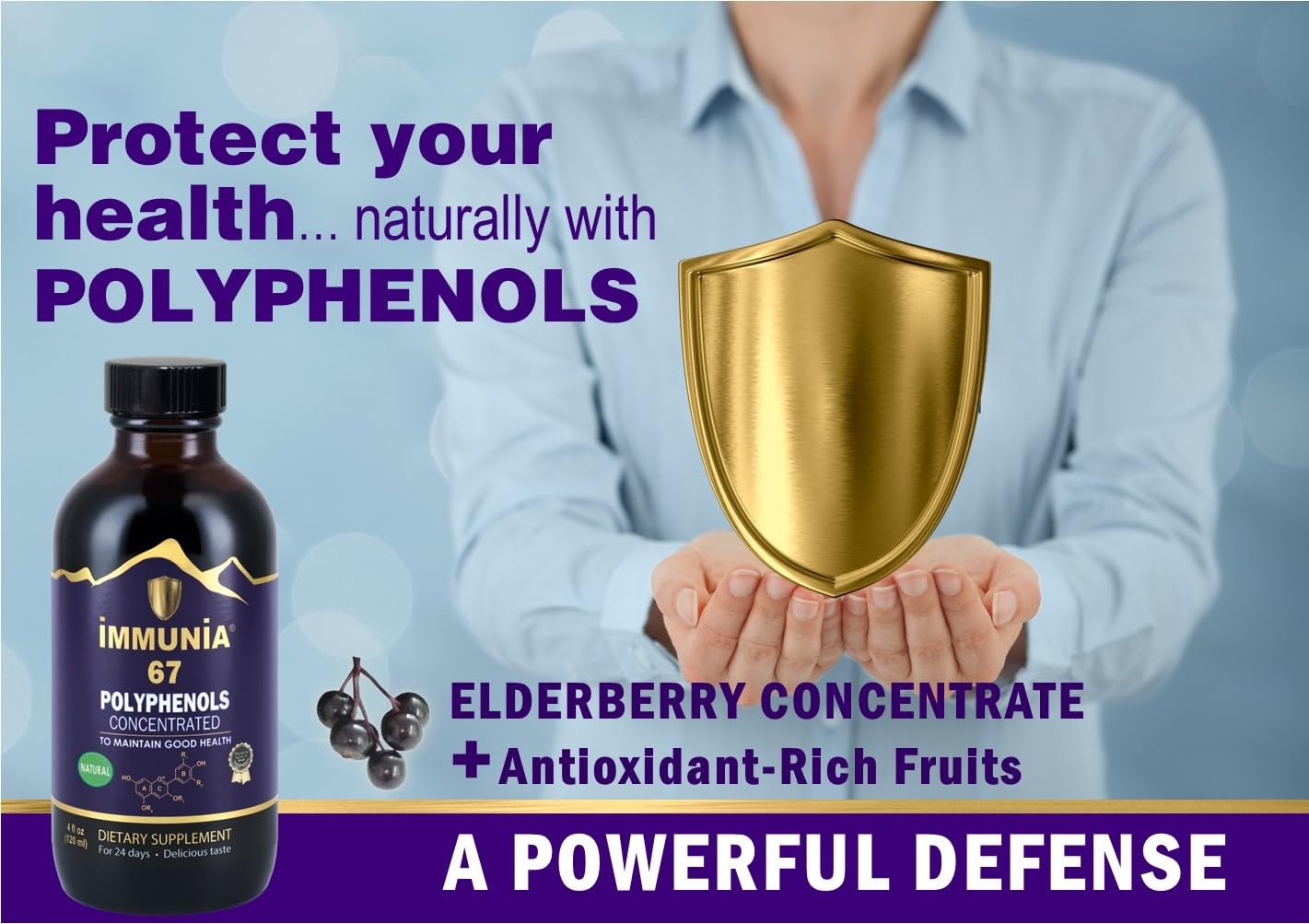 Refrigerated Immunia 67 bottle preserves freshness and polyphenol stability.