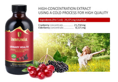 Immunia ingredients cranberry and elderberry concentrate highlighted for antioxidant-rich formula.