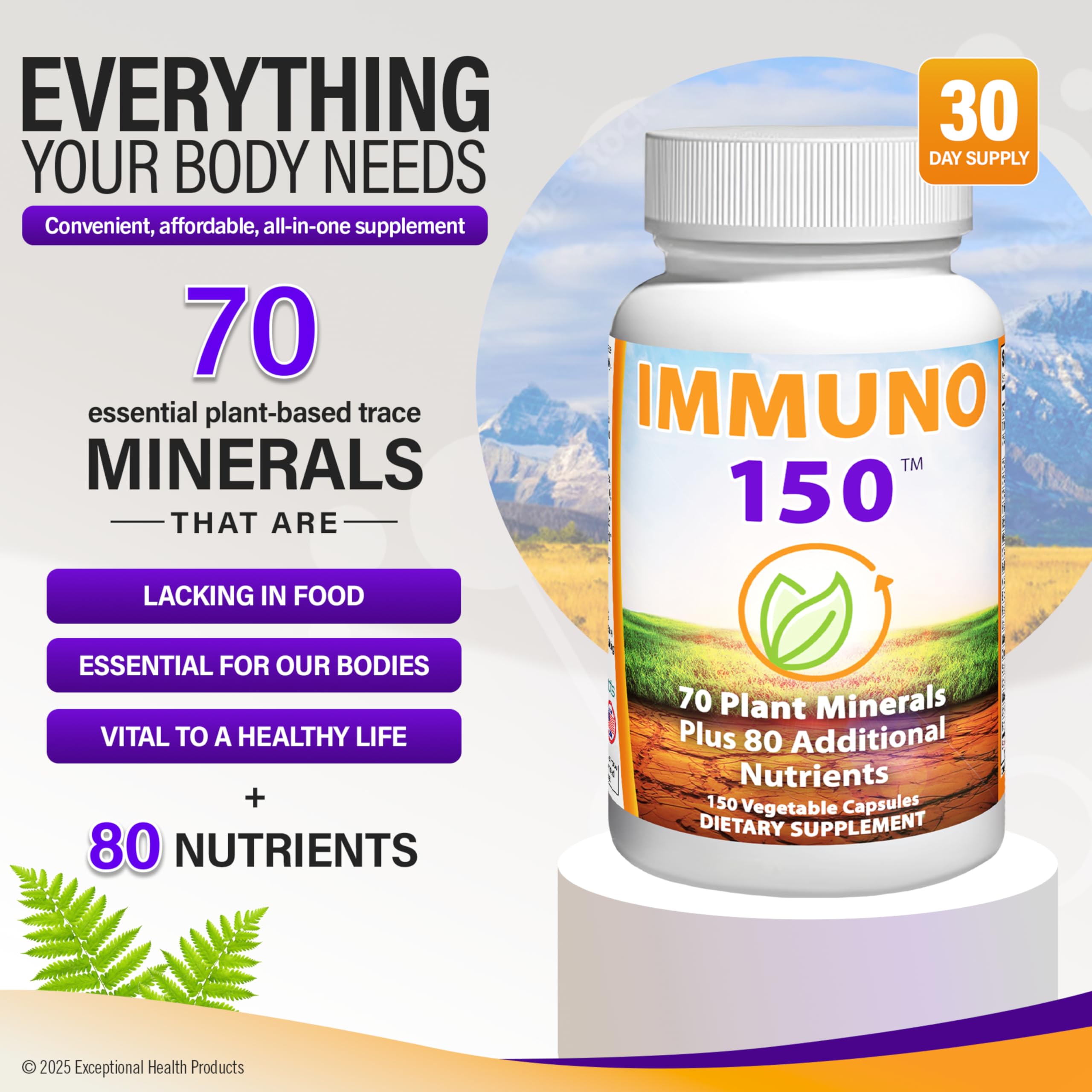 Immuno 150 capsules closeup highlighting concentrated nutrition for all ages.