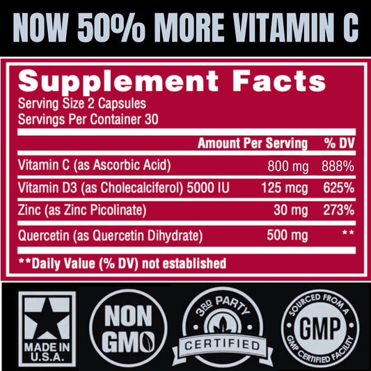 IMMUNO BLASTER vitamin C and D3 capsules pouring into glass for daily vitality.