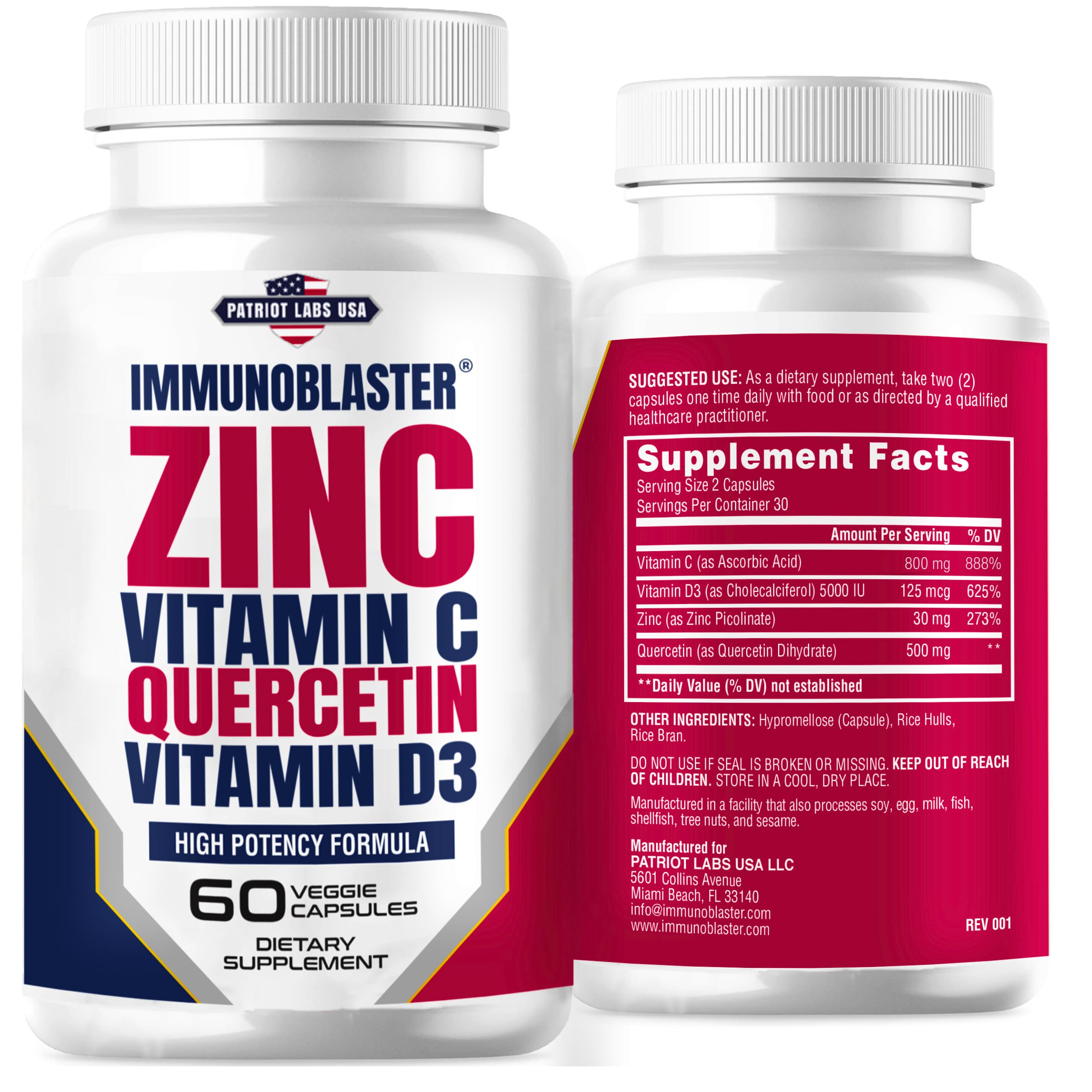 IMMUNO BLASTER zinc quercetin bottle pour indicating potent daily immune support