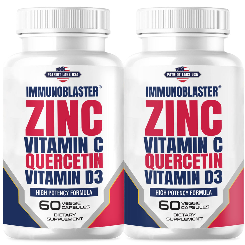 IMMUNO BLASTER zinc quercetin capsules bottle front for immune support.