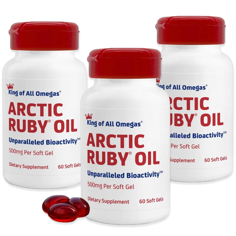Immunocorp Arctic Ruby Oil bottle on table showing omega-3 rich nutrition