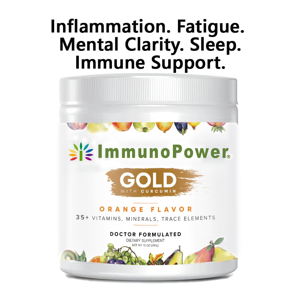 ImmunoPower Gold daily ritual with a scoop and glass