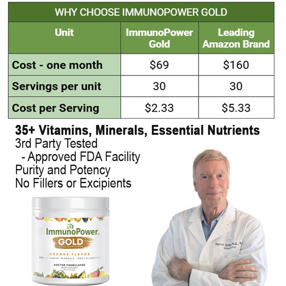 ImmunoPower Gold powder being stirred in a glass cup