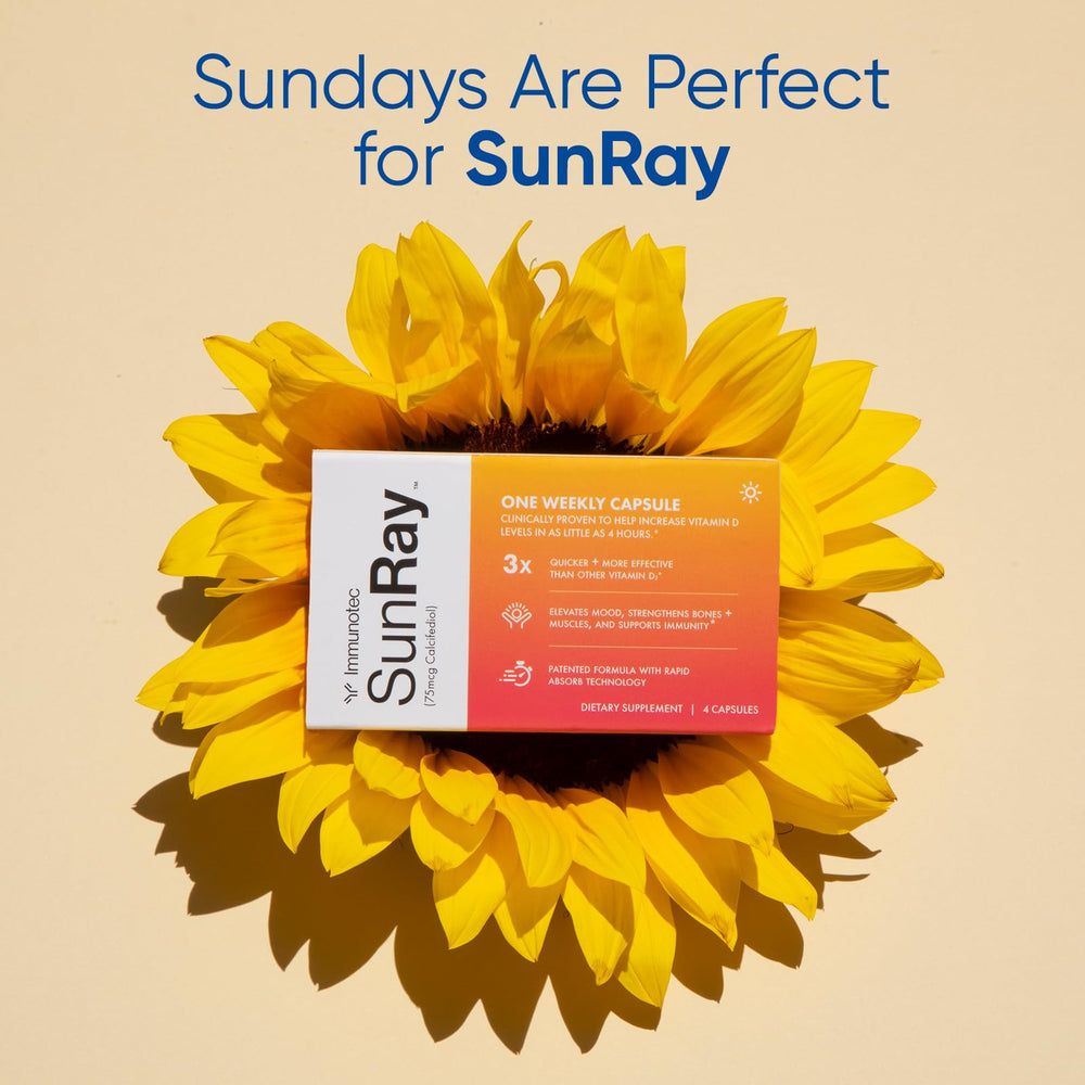 Immunotec Sunray box packaging communicates fast-acting vitamin D delivery.