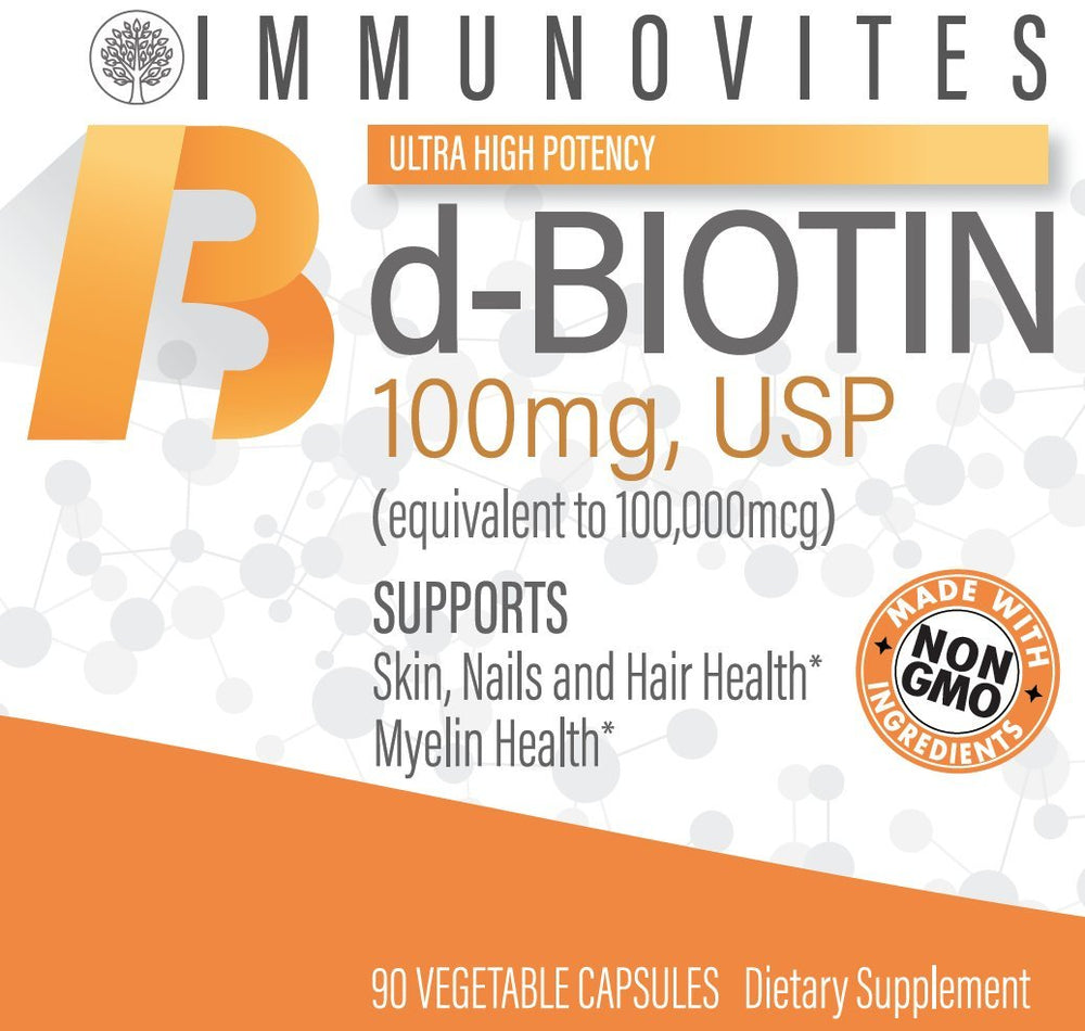 IMMUNOVITES High Dose Biotin packaging in a daily-use setup