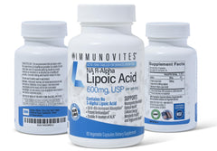 IMMUNOVITES stabilized R-ALA bottle highlights high potency formula for daily antioxidant support.