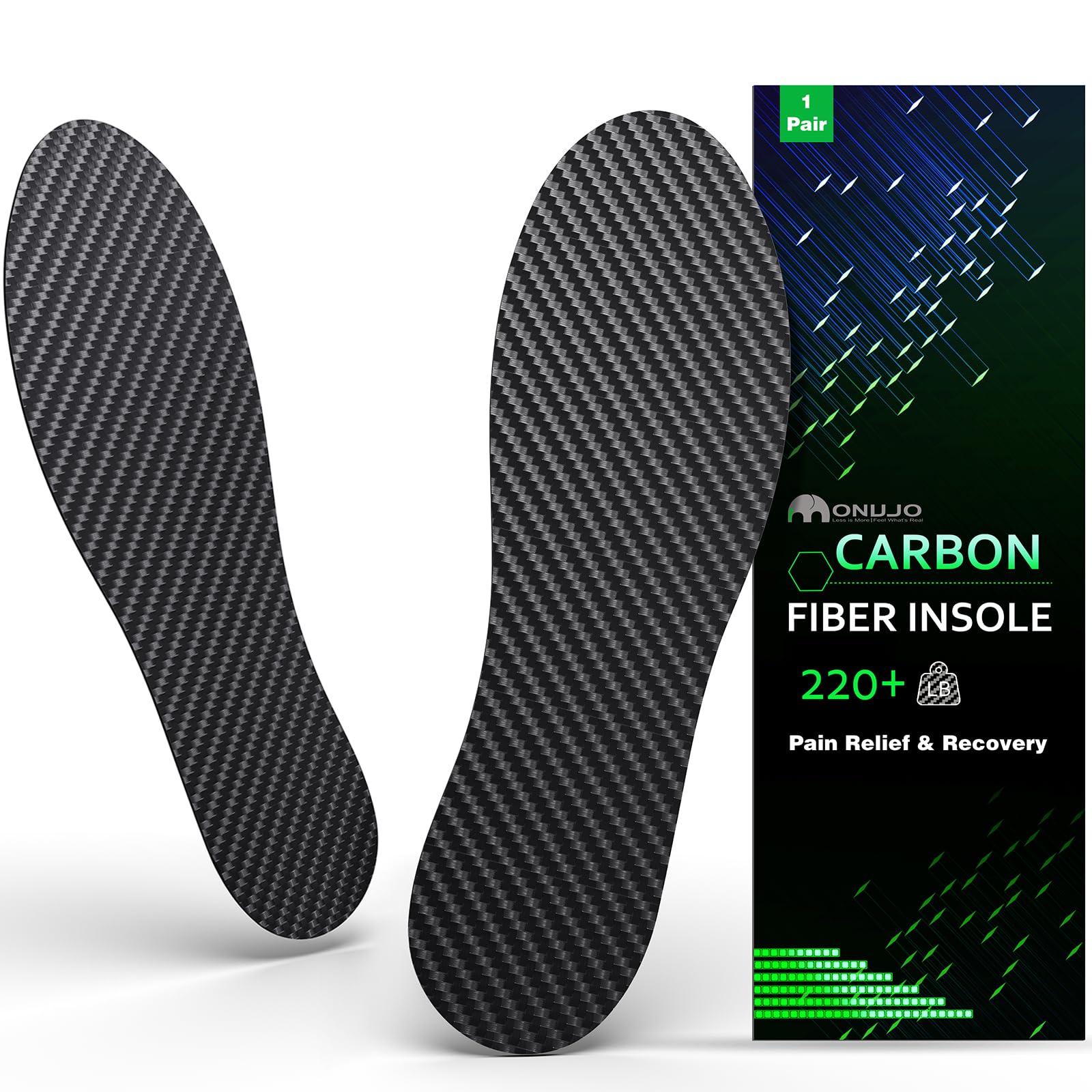 imonujo carbon fiber insole pair showing rigid toe plate for hiking stability