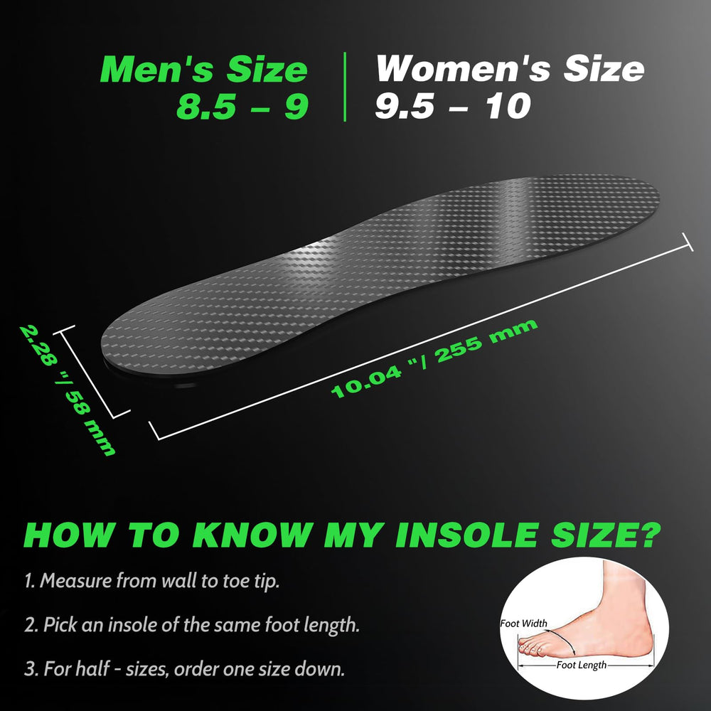 Imonujo carbon fiber insole for running provides firm arch support and metatarsal relief.