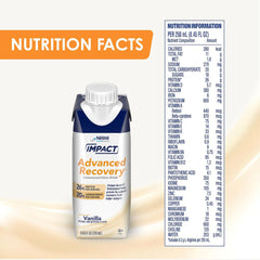 Impact Advanced Recovery Drink Vanilla carton shows convenient 10-pack packaging.