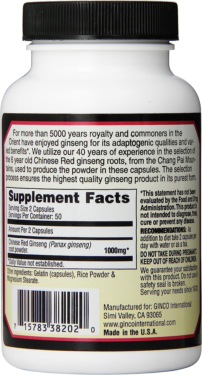 Capsules close-up showing Imperial Elixir Ginseng Chinese Red for focus and stamina.