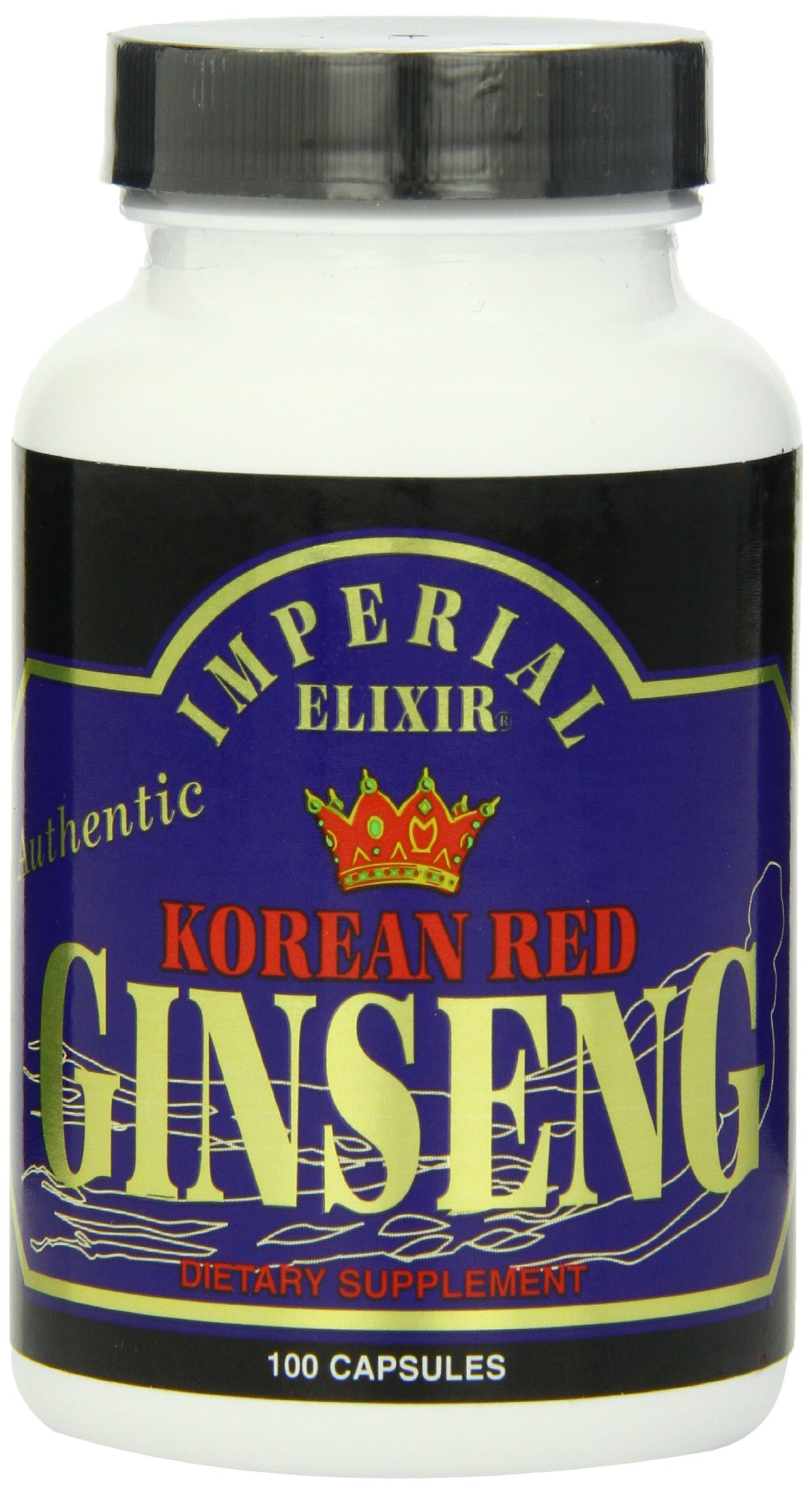 Imperial Elixir Korean Red Ginseng 600 mg bottle front provides energy support