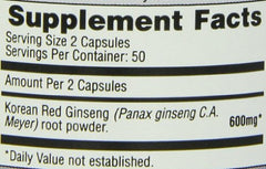 Imperial Elixir Korean Red Ginseng 600 mg label detail showing ingredients