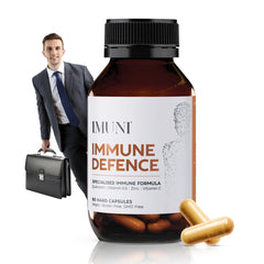 IMUNI Travel Defense bottle front for travelers on the go, highlighting daily immune support.