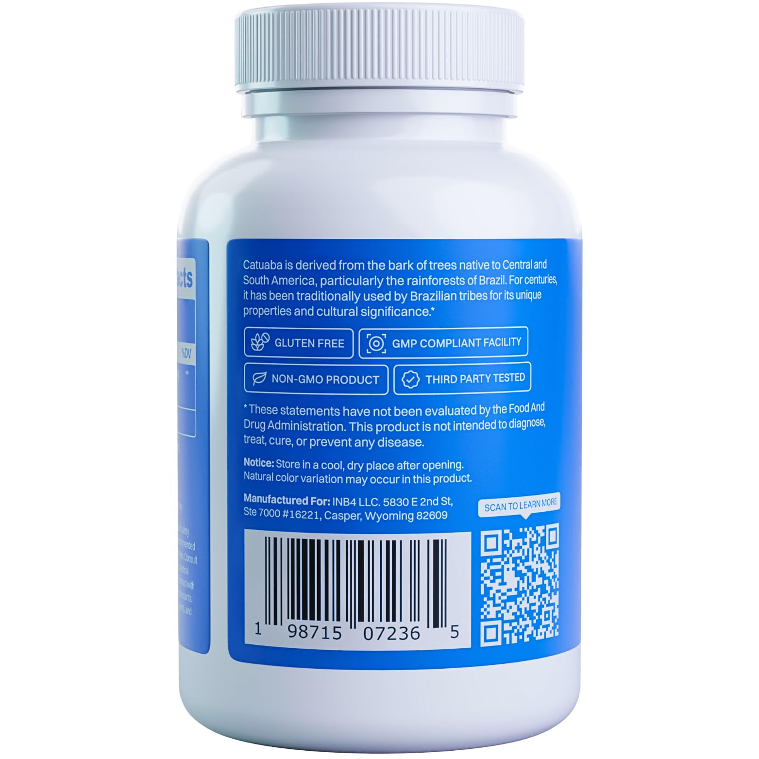 Packaging shot highlights USA manufacturing and cGMP standards for INB4 CatuaPure.