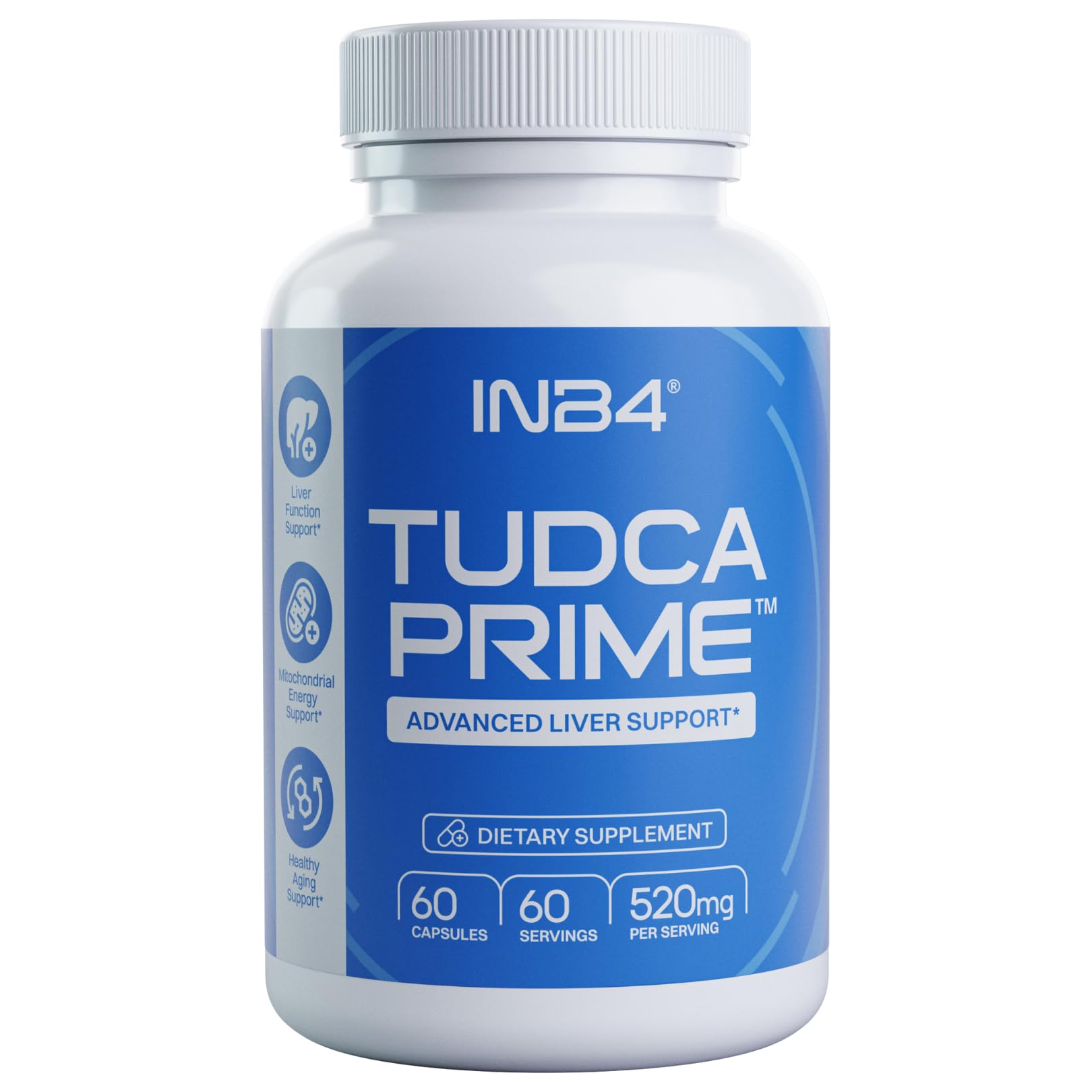 INB4 Tudca Prime bottle front view for potential liver support.