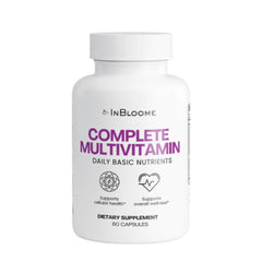 InBloome Women's Multivitamin bottle front view highlighting daily immune support.