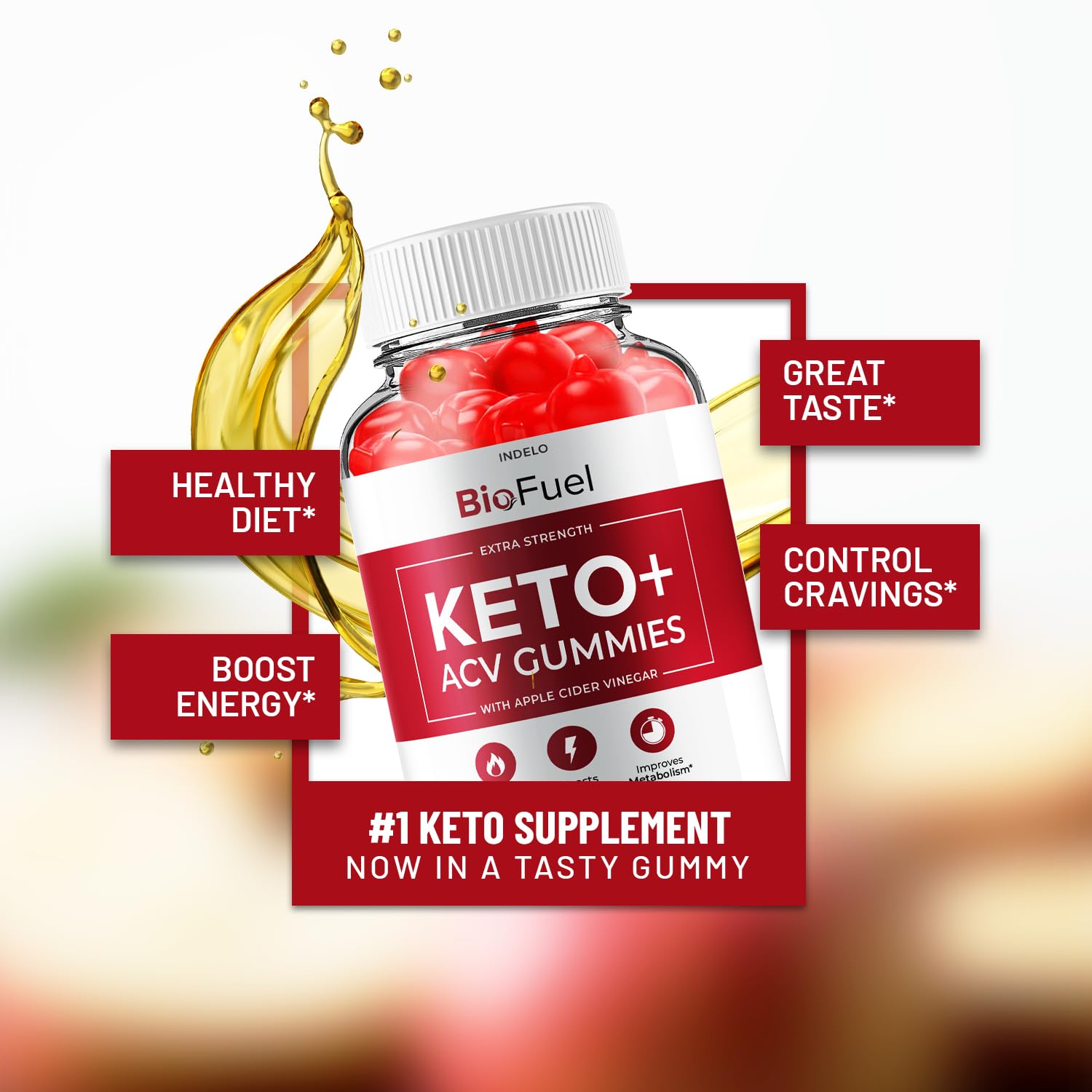 BioFuel Keto ACV Gummies label emphasizing ACV and B12