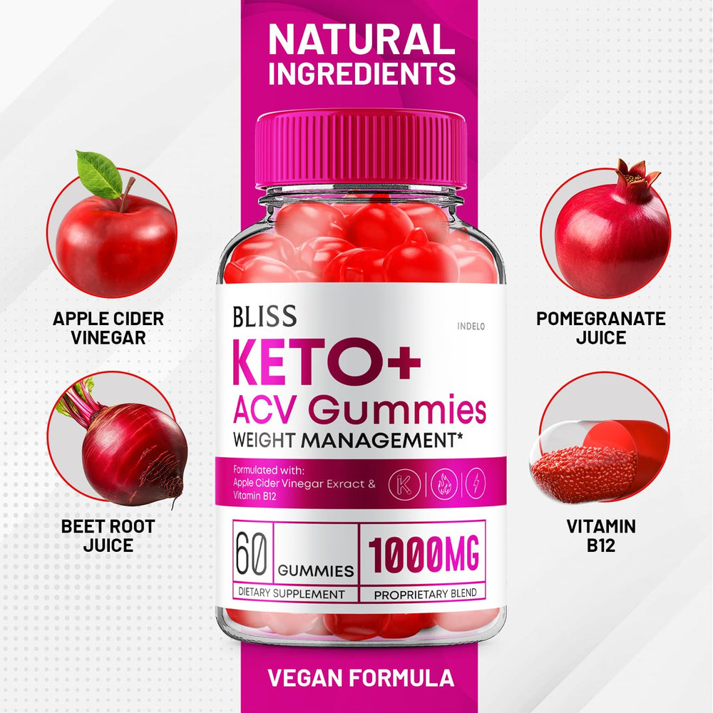 Indelo Bliss Keto ACV Gummies label shot emphasizes ACV benefits and metabolism-friendly ingredients.