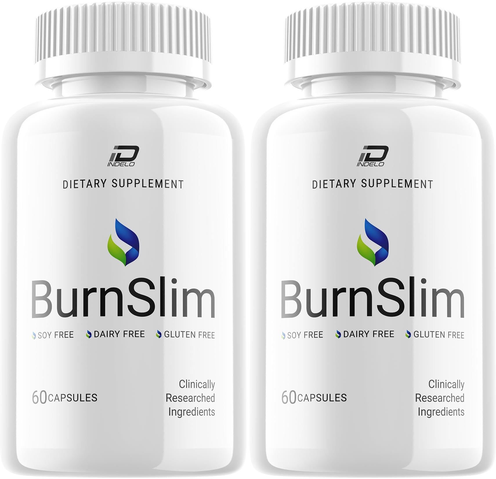 Indelo BurnSlim bottle front with capsules, highlighting natural ingredients for daily wellness.