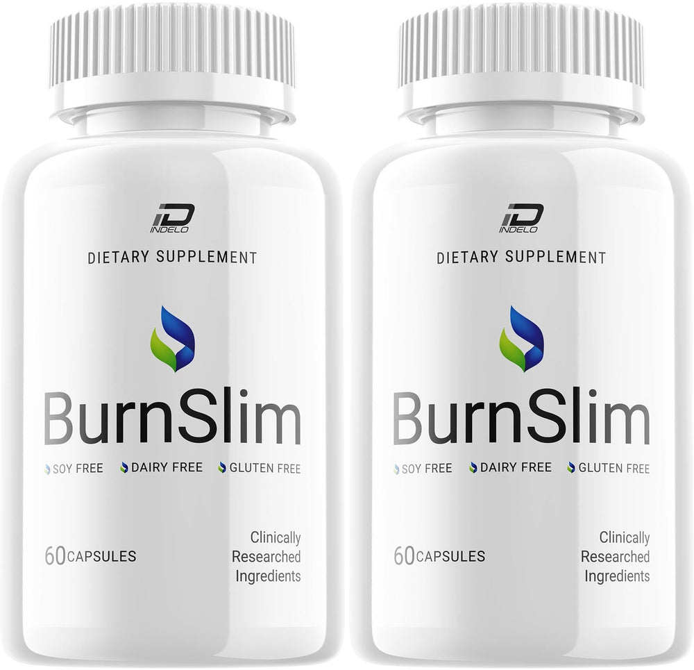 Indelo BurnSlim bottle front with capsules, highlighting natural ingredients for daily wellness.