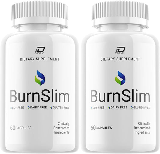 Indelo BurnSlim bottle front with capsules, highlighting natural ingredients for daily wellness.