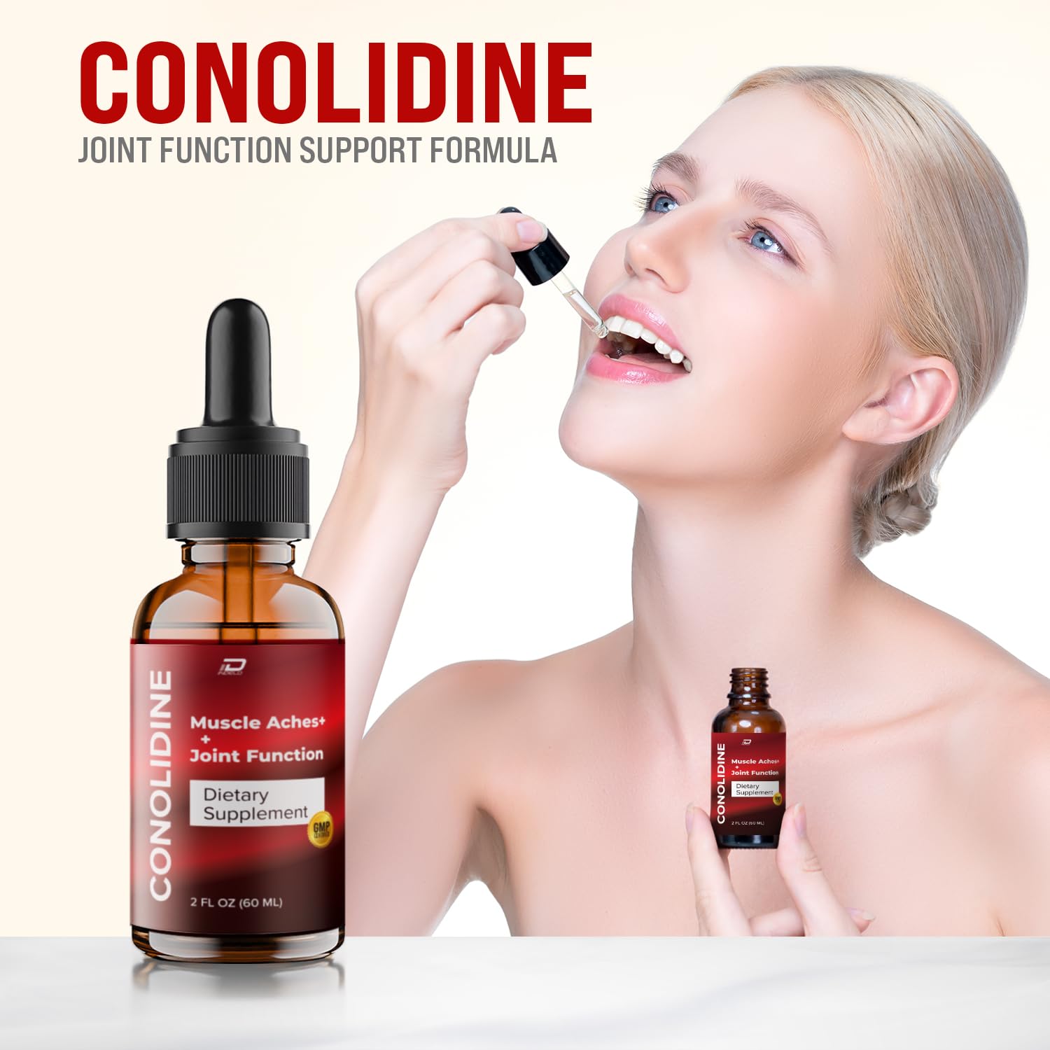 Indelo Conolidine Liquid Drops bottle and dropper for precise dosing.