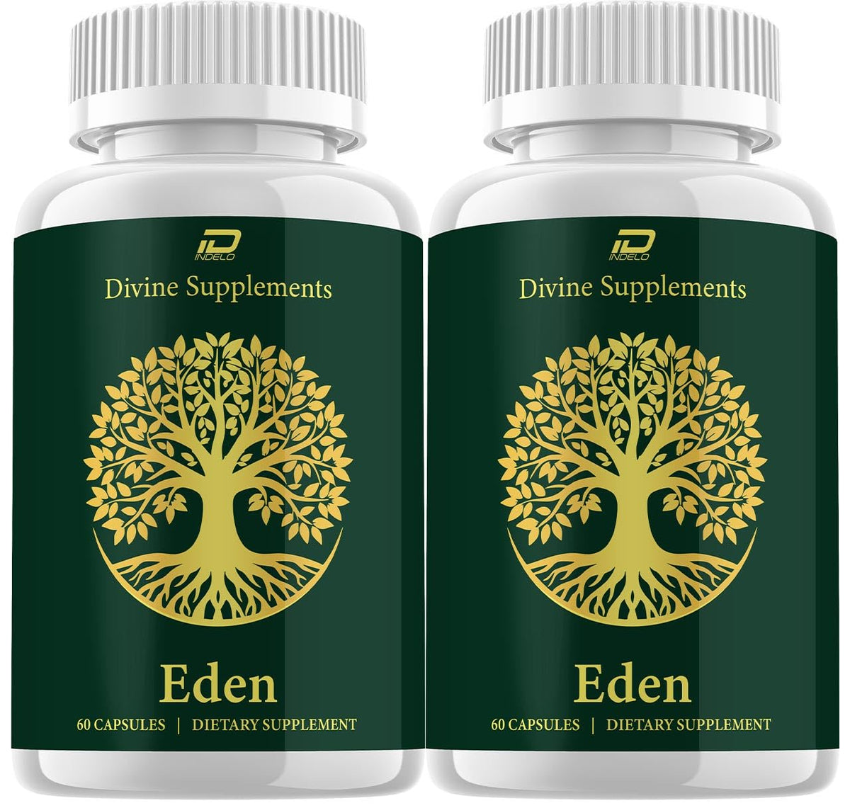 Indelo Eden Capsules bottle front view, convenient daily probiotic support