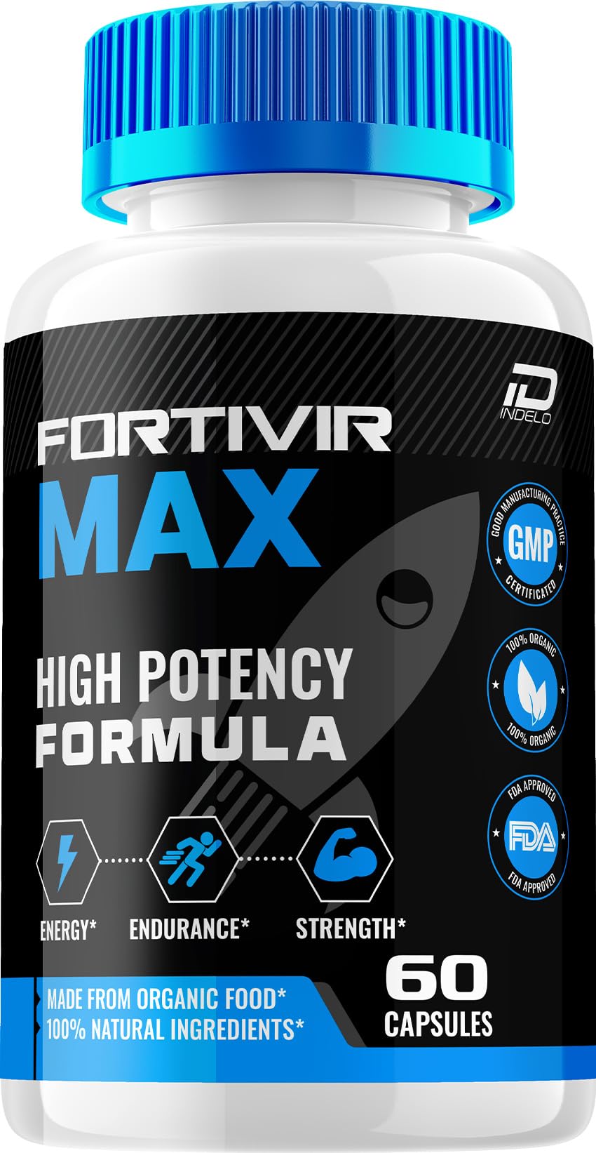 Indelo Fortivir Max capsule bottle shown for daily wellness.