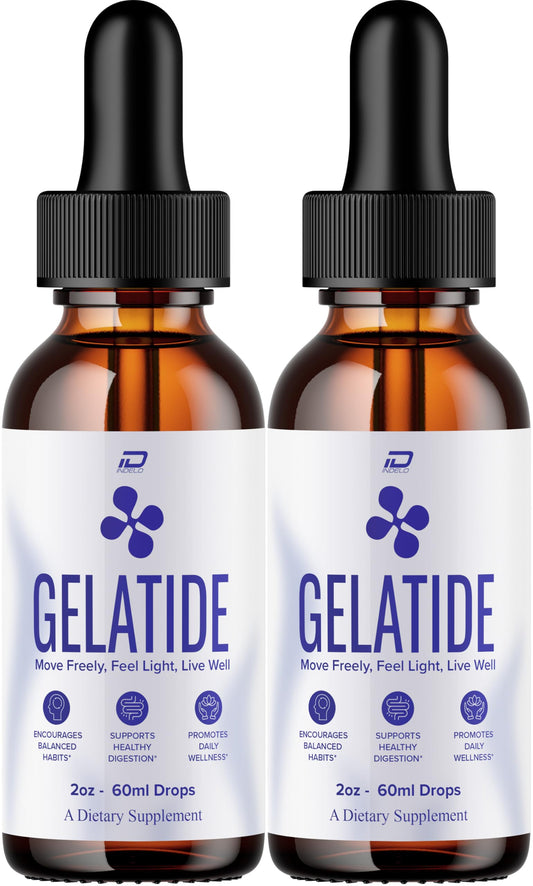 Indelo Gelatide Drops en botella de dos meses para uso diario.
