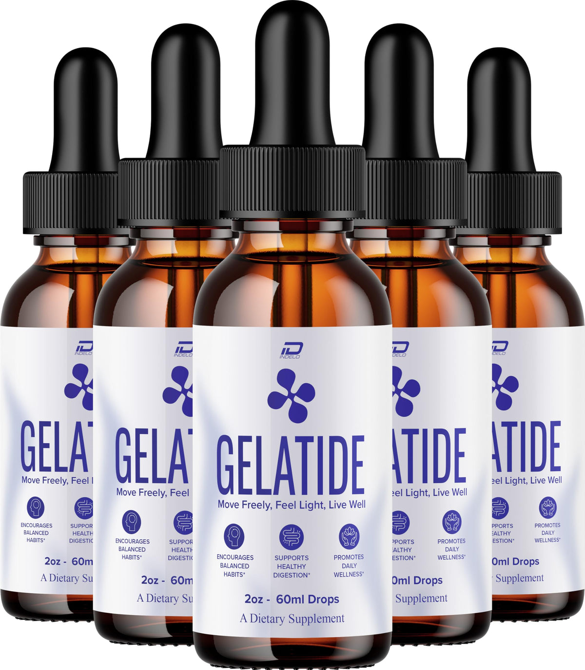 Indelo Gelatide Drops bottle for daily wellness support.