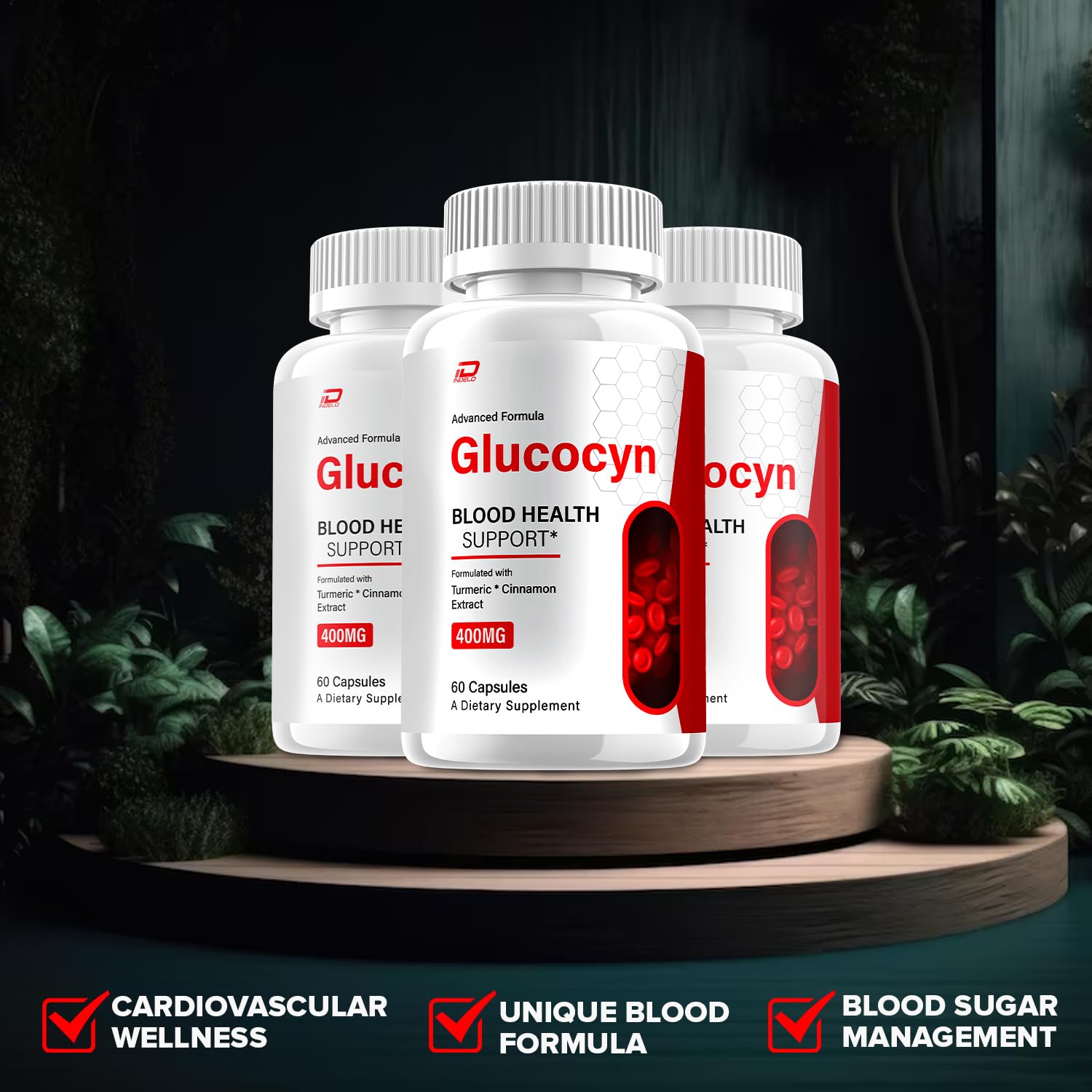 Indelo Glucocyn label detail emphasizes natural formulation.