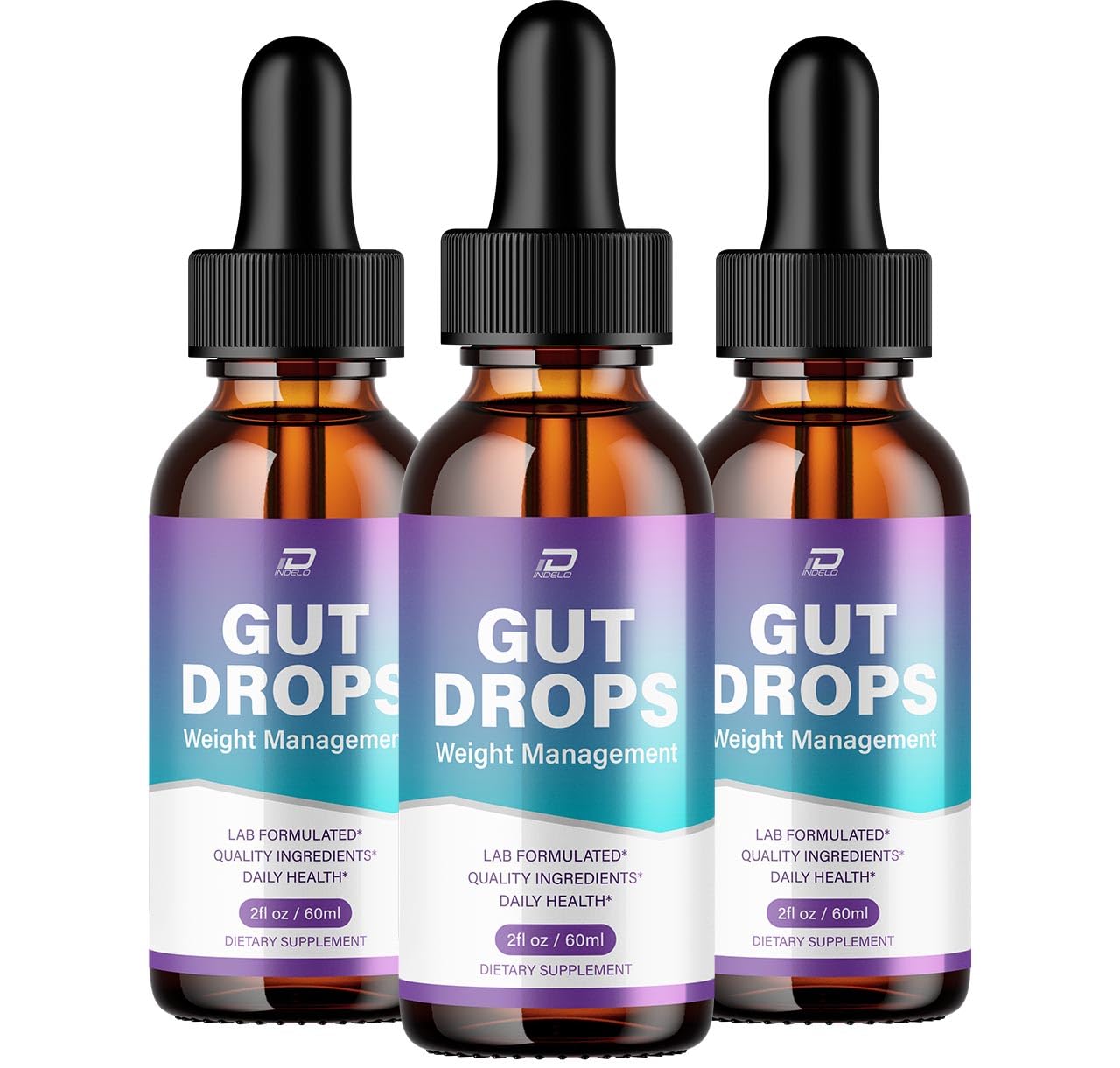 Indelo Gut Drops bottle with dropper for precise daily dosing