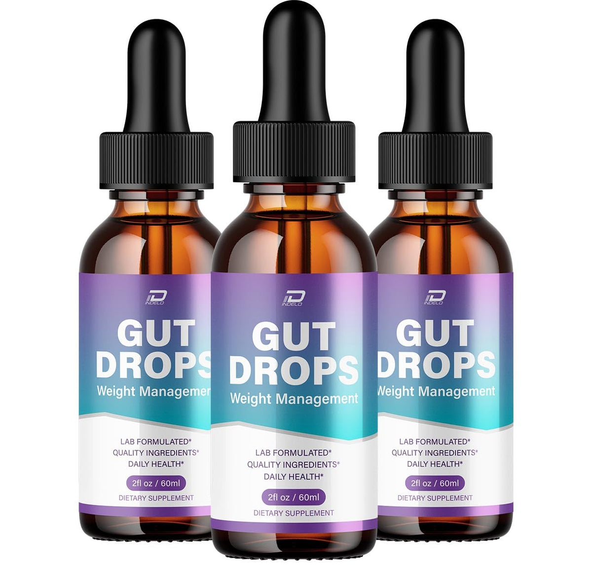 Indelo Gut Drops bottle with dropper for precise daily dosing