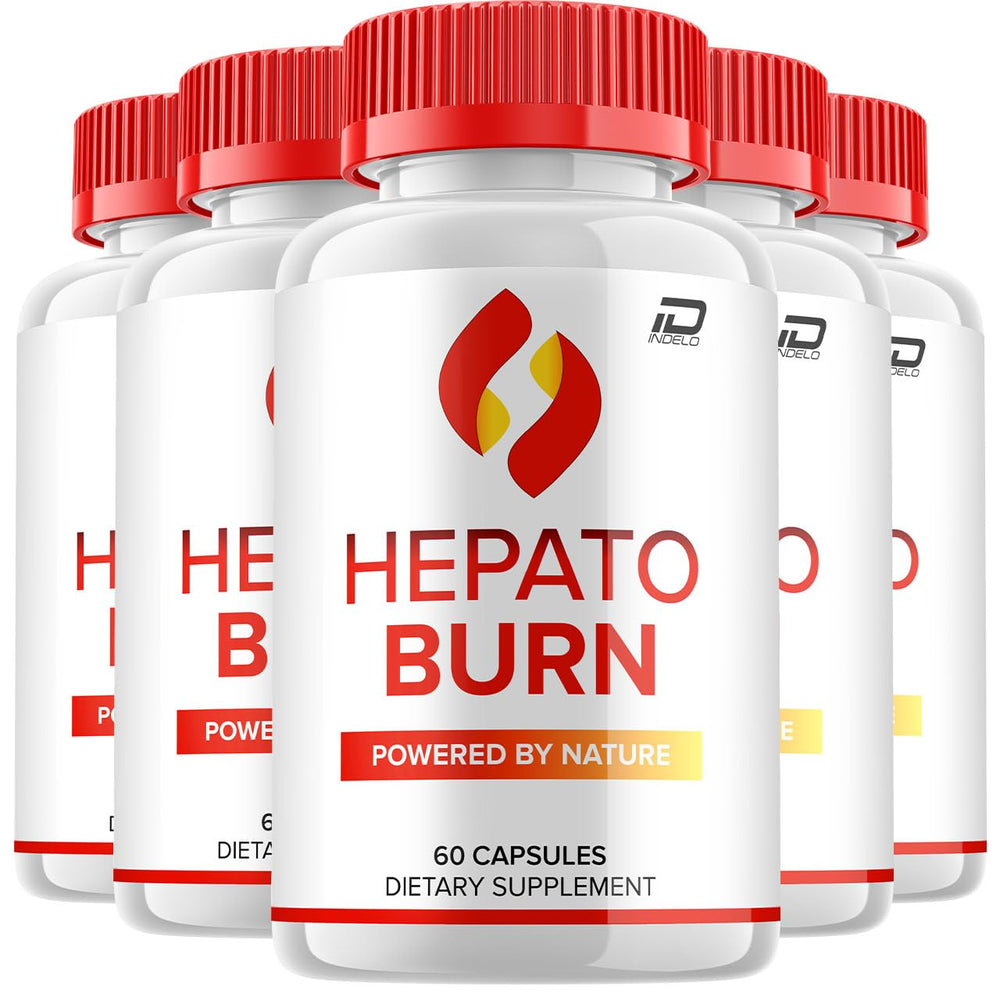 Indelo Hepato Burn bottle front view; all-natural advanced formula for daily wellness.