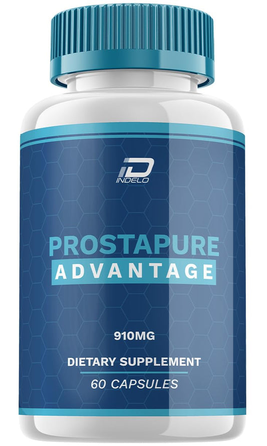 Indelo Prostapure bottle showing all-natural energy support for men.