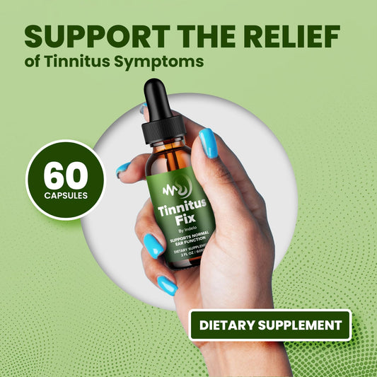 Indelo Tinnitus Fix Drops bottle being poured for easy daily use.