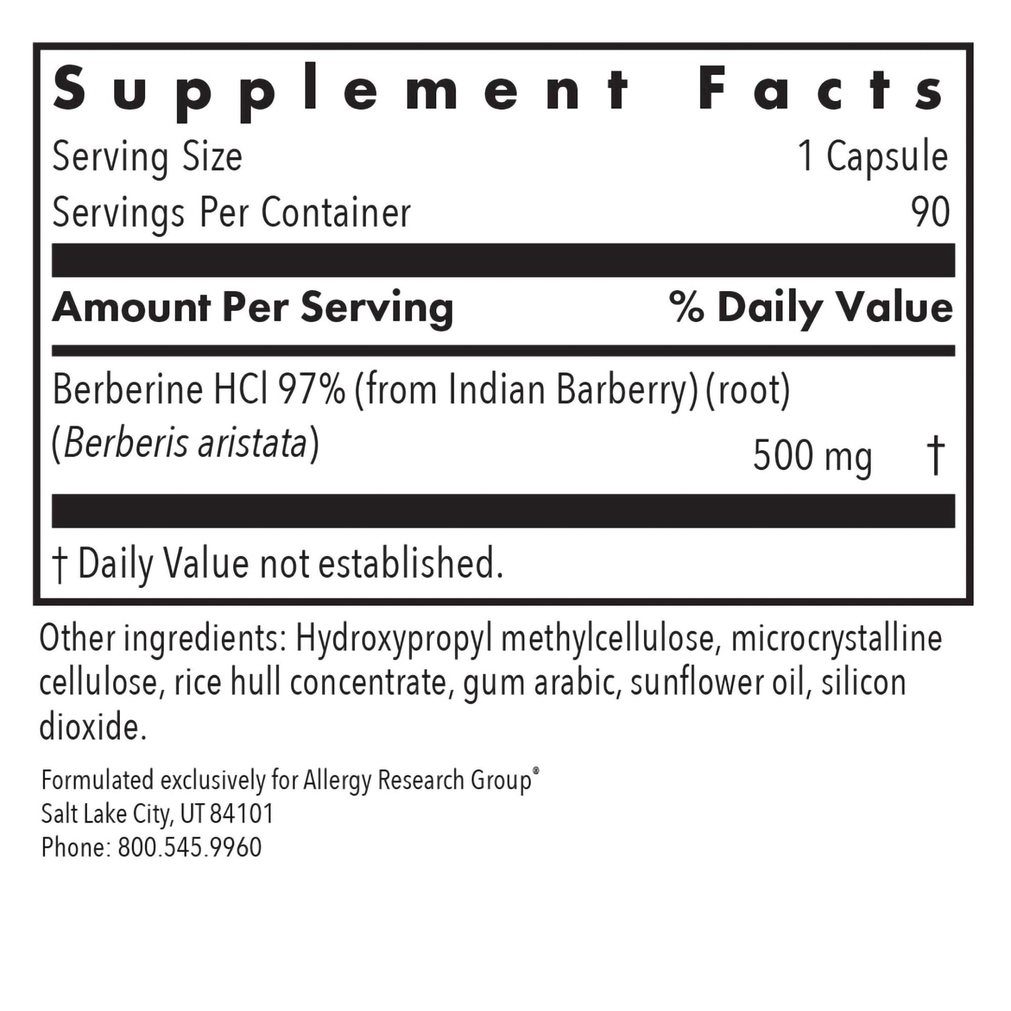 Indian barberry root berberine source label highlights natural origin for gentle metabolic support