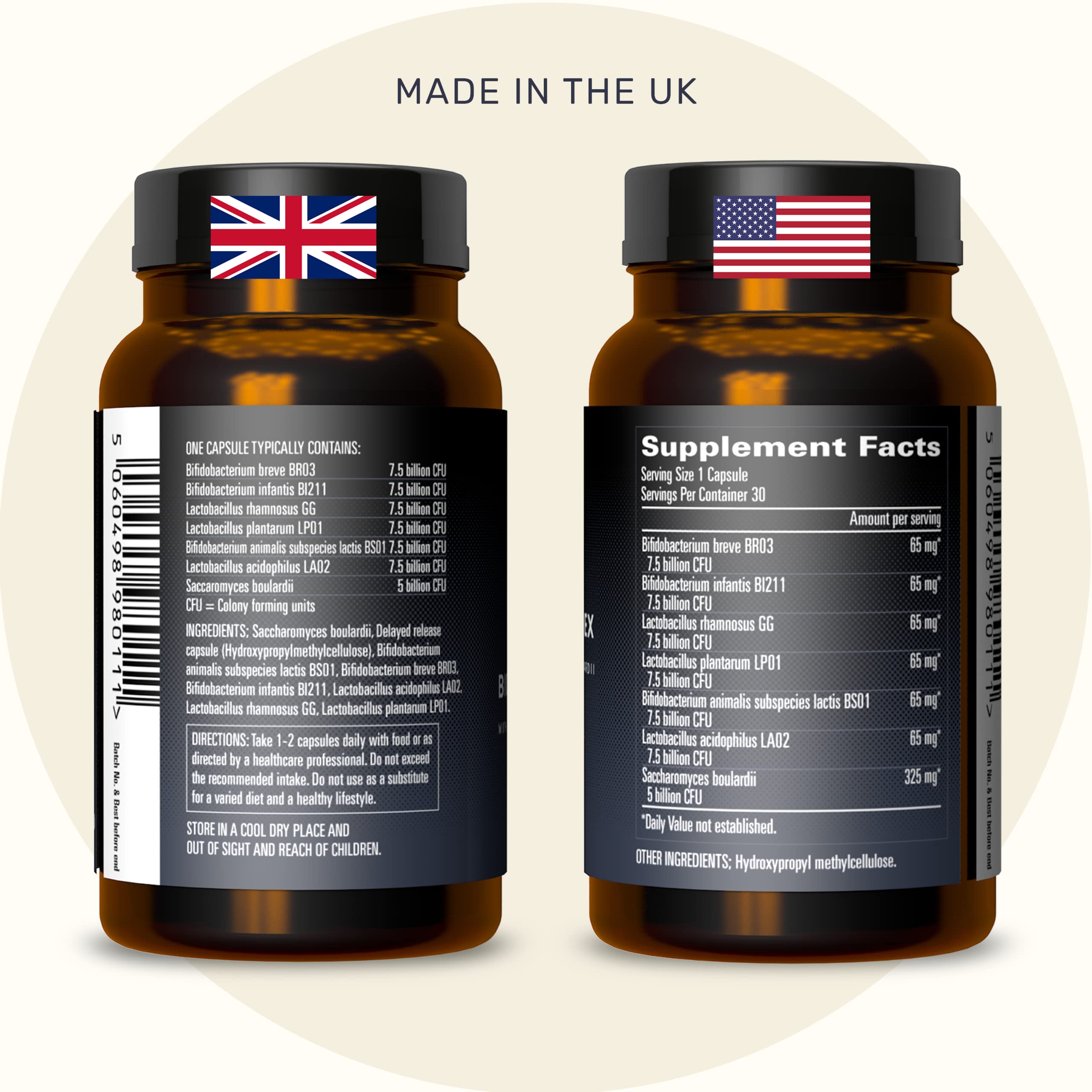 Inessa Advanced Biotic Complex capsules on white background highlighting vegan probiotic formula for gut balance.